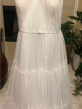 Flowy White Tiered Mesh Maxi Dress